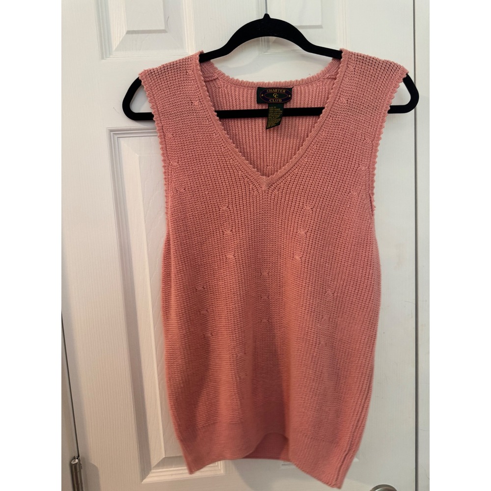 Vintage Charter Club Pink V-Neck Knit Sweater Vest Ramie Cotton Blend Size M. - Picture 2 of 8